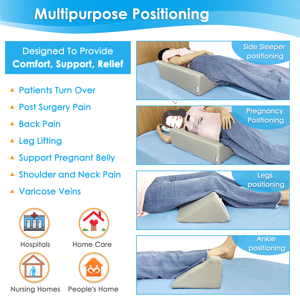 NEPPT Pillow Wedge for Sleeping After Surgery Bed Incline Pillow Foam Wedge  Cover Patient Turning Device Prevention Bed Sores Relieve Back Pain