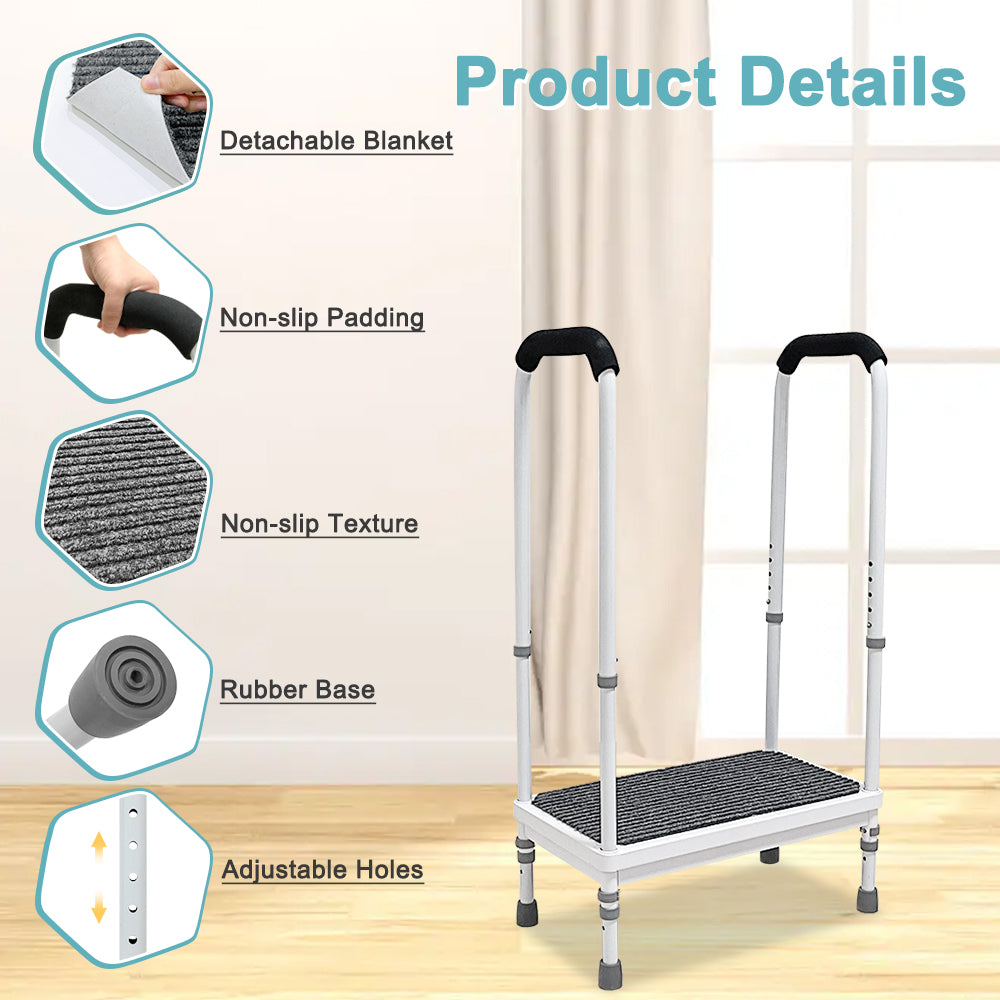 Step Stool with Handle for Elderly Medical Step Stools Seniors Handicap Safety Wide Platform Metal Step Ramp for Adults Foot Stool with Handle Fall Prevention Devices Stair Assist Helper (400 LBS)