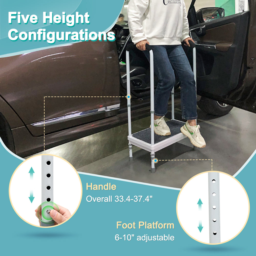 Step Stool with Handle for Elderly Medical Step Stools Seniors Handicap Safety Wide Platform Metal Step Ramp for Adults Foot Stool with Handle Fall Prevention Devices Stair Assist Helper (400 LBS)