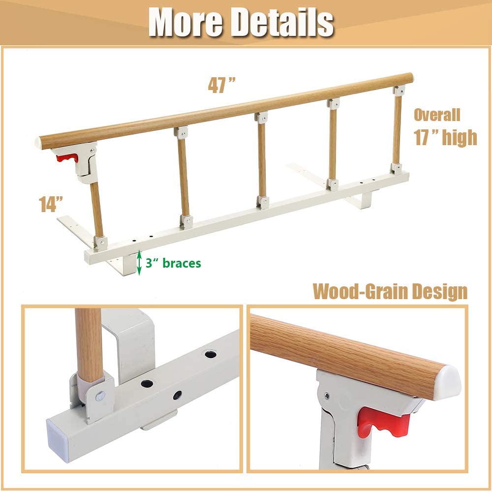 Bed Rails for Elderly Adults Portable Grab Bar Hand Rail Fold Down Assist Handle Bed Cane Medical Hospital Sides Rails Guard Home Care Handicap Safety Assistance Devices (47inch Long)