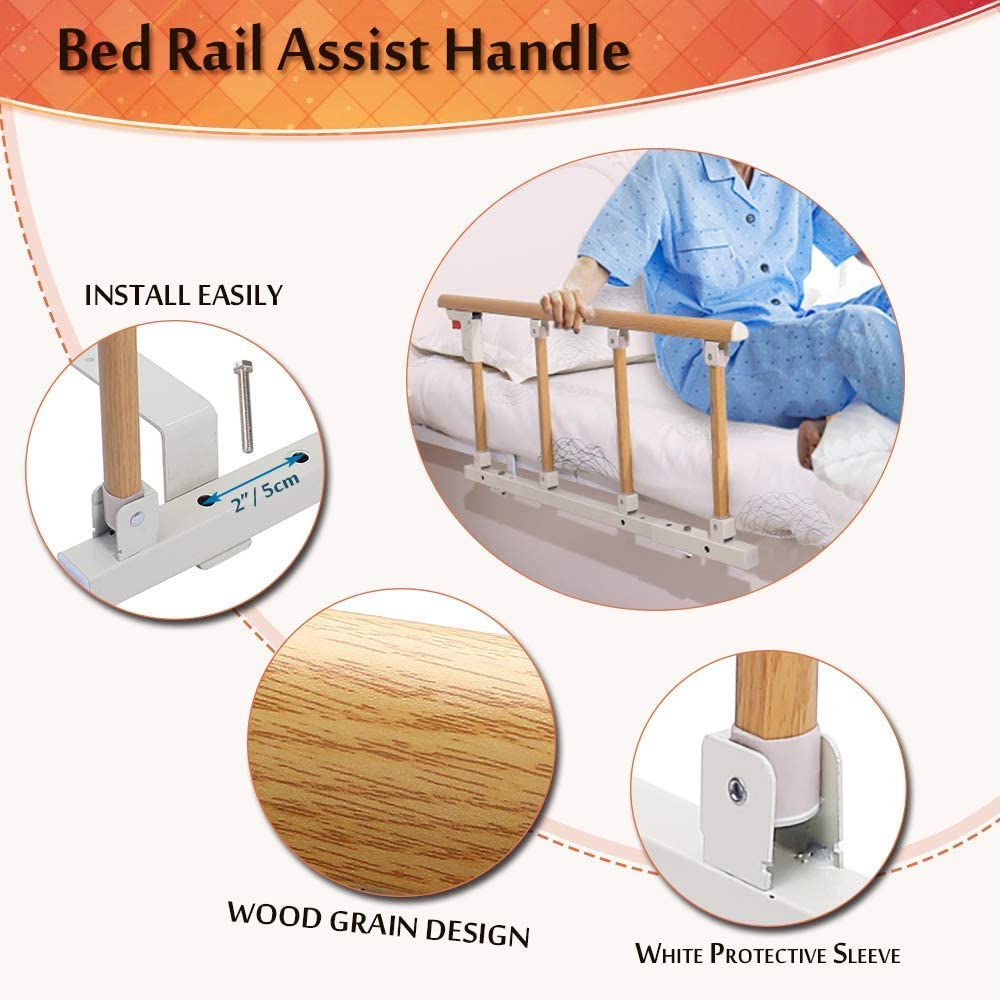 Bed Rails Safety Assist Handle Bed Railing for Elderly & Seniors, Adults, Children Guard Rails Folding Hospital Bedside Grab Bar Bumper Handicap Medical Stand Assistance Devices (Wooden Grain)