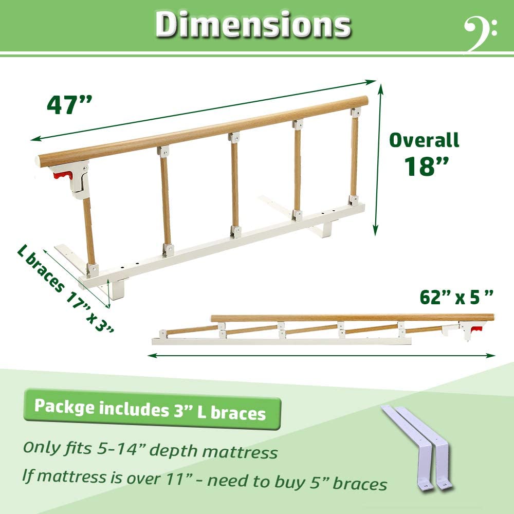 Bed Rails for Elderly Adults Seniors Assist Bar Bed Railing Cane Side Rail Guard Fall Prevention Handle Fold Down Hand Safety Rails (47×18 INCH)