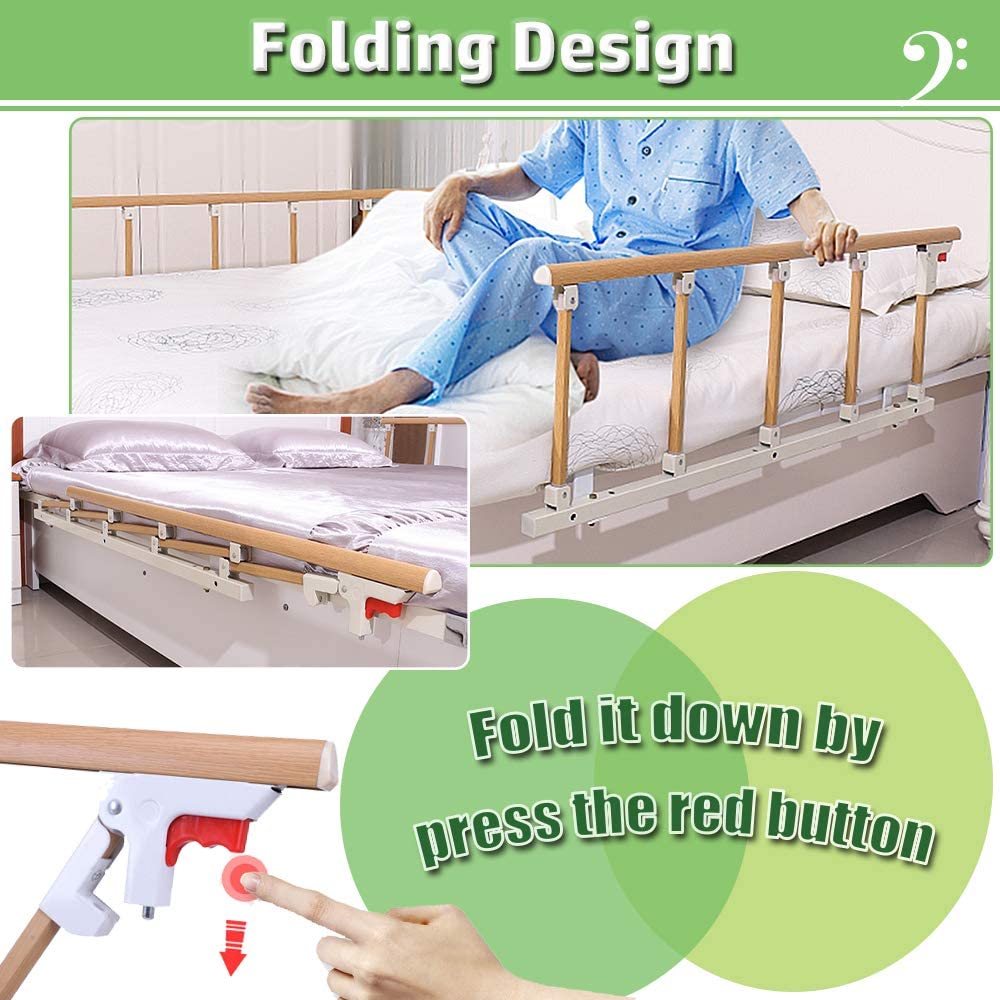 Bed Rails for Elderly Adults Seniors Assist Bar Bed Railing Cane Side Rail Guard Fall Prevention Handle Fold Down Hand Safety Rails (47×18 INCH)