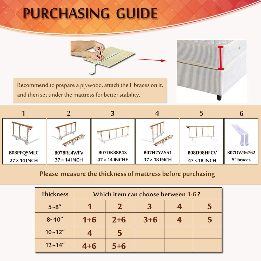 Bed Rails Safety Assist Handle Bed Railing for Elderly & Seniors, Adults, Children Guard Rails Folding Hospital Bedside Grab Bar Bumper Handicap Medical Stand Assistance Devices (Wooden Grain)