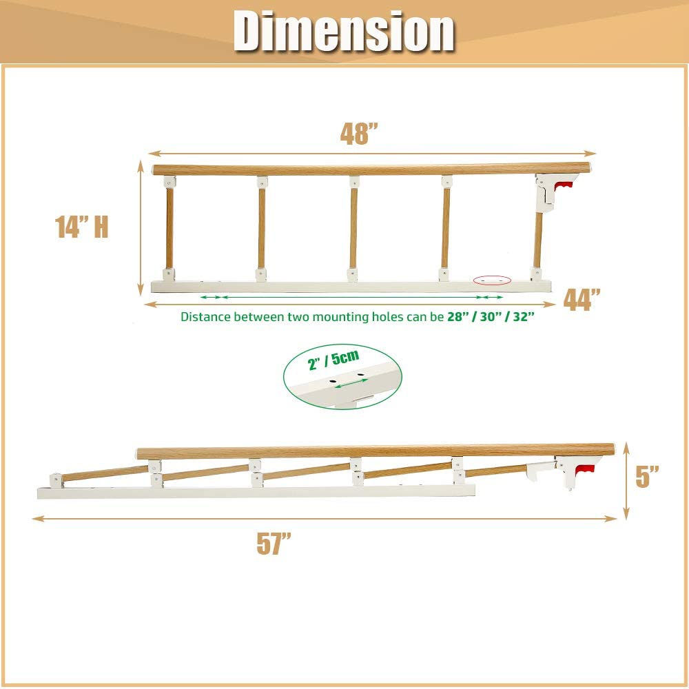 Bed Rails for Elderly Adults Portable Grab Bar Hand Rail Fold Down Assist Handle Bed Cane Medical Hospital Sides Rails Guard Home Care Handicap Safety Assistance Devices (47inch Long)